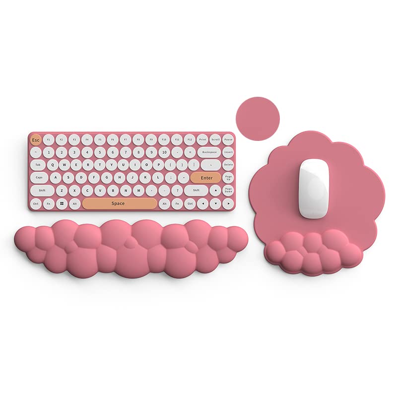 Lauspuck Cloud Keyboard Wrist Rest and Mouse Pad with Wrist Support Set, Ergonomic PU Leather Mouse Pads, Pain Relief Memory Foam Non-Slip for Computer,Laptop, Morandi Red
