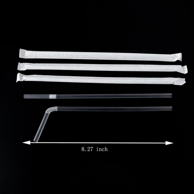 YAOSHENG [500 counts] Clear Straw 8.26" x 0.23" Individually Wrapped Straws, Flexible Drinking Straws, Disposable Bendy Plastic Straws (500, Transparent - (Paper Wrapped))