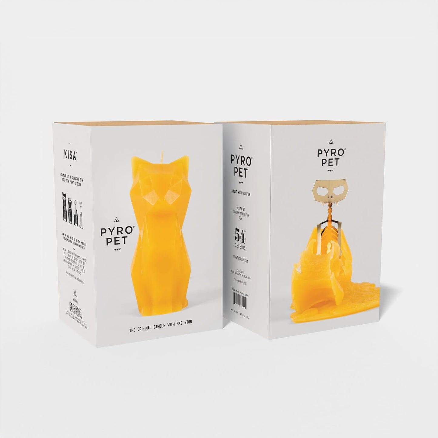 PyroPet Kisa Cat Candle (Mustard Yellow) - The Original Cat Candle with Metallic Skeleton | Halloween Decor | Unique Gift for Cat Lovers | 20-Hr Burn Time | Dimensions: 6.7x2.9x4.5 in