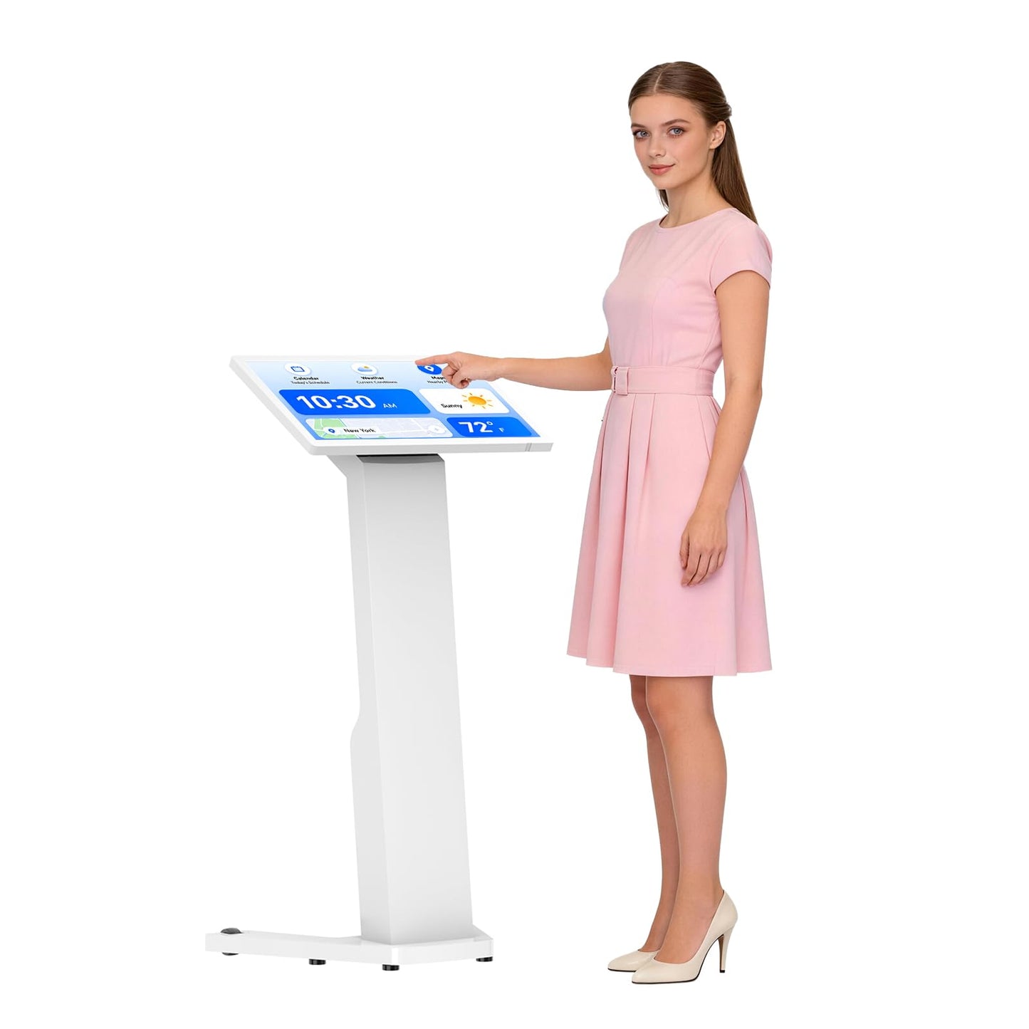 MWE 21.5 Inch Touch-screen Self Service Kiosk, Floor Standing Digital Signage Display, FHD Information Kiosk, 2 Speakers, Interactive Display for Mall Navigation/Self-Ordering/Advertising/Retail Store