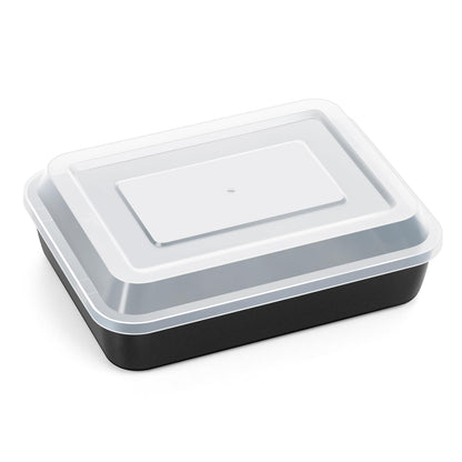 P&P CHEF Toaster Oven Pan with Lid, Nonstick Cake Lasagna Pan Rectangular Tray for Baking Roasting Storing, Stainless Steel Core & Plastic Cover, Oven & Freezer Safe, (9.4 Inch, 2Pcs)