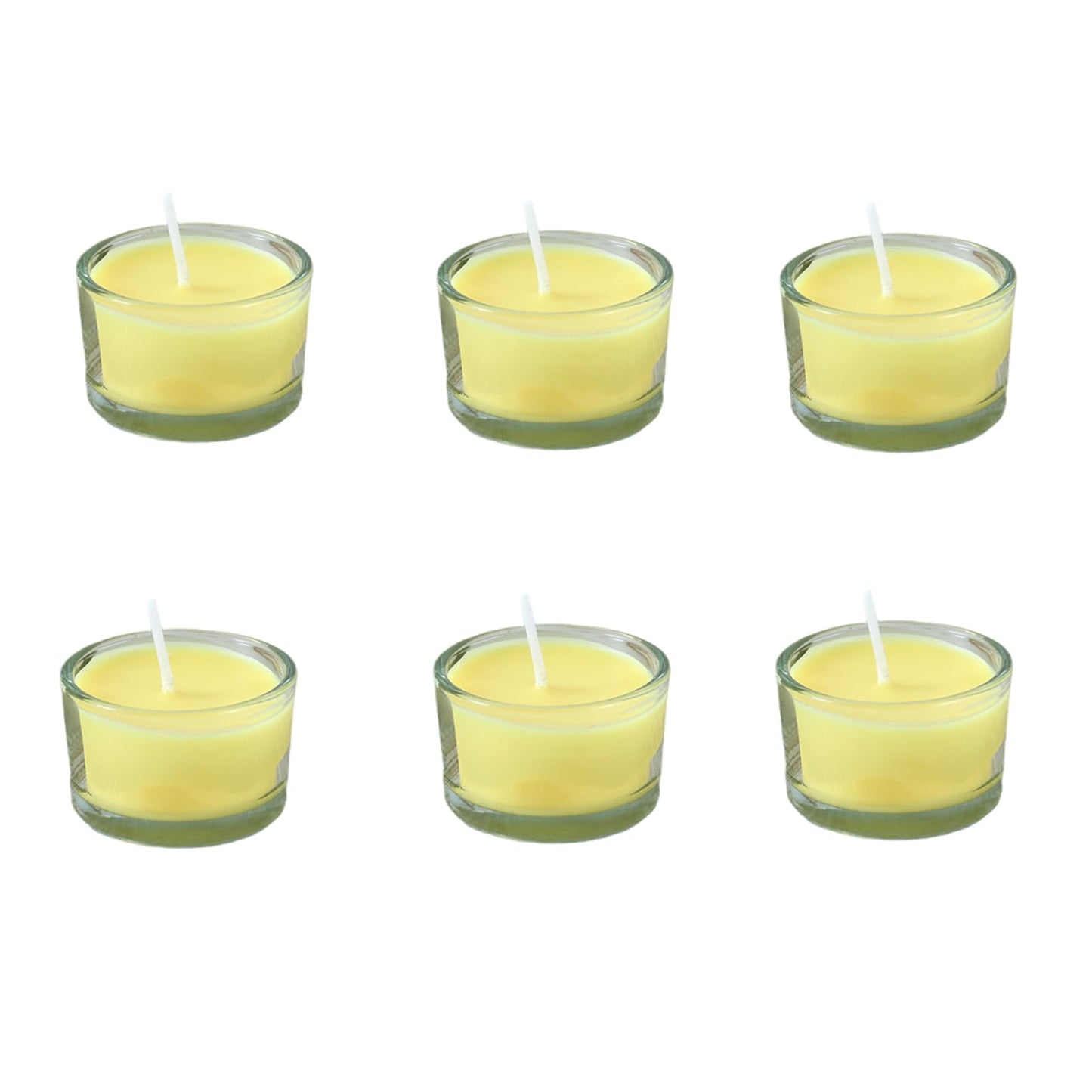 7–8 Hour Long-Burning Scented Tea Lights (6-Pack) — Assorted Scented Candles in Glass Cups | Smokeless & Aromatic — Ideal for Home, Weddings, Parties, and Gifting (Yellow)