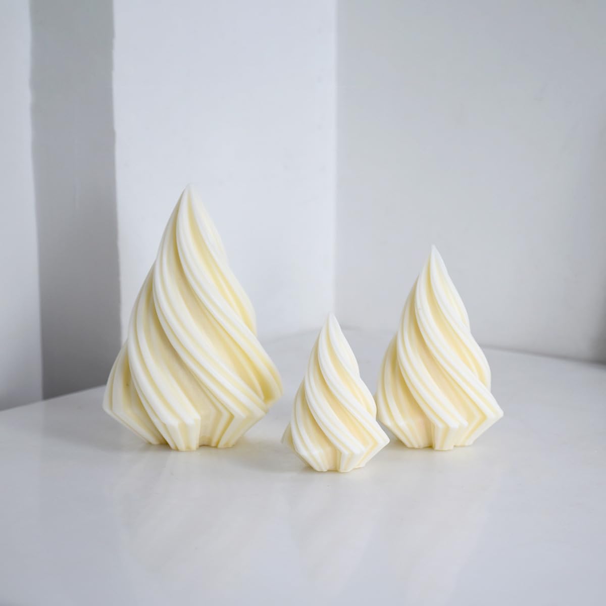 Spiral Pillar Candles Scented Soy Wax Christmas Tree Candle,Christmas Table Decor,Winter Centerpieces,Fireplace Mantel, Seasonal Home Decor，Set of 3,Ivory