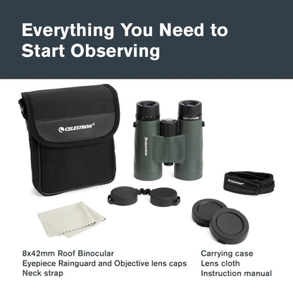 Celestron - Nature DX 8x42 Binoculars – Ideal for Birding and Outdoors – 42mm Objective Lenses – Wide 7.4° Field of View – BaK-4 Prisms – Fully Multi-Coated – Waterproof and Fogproof