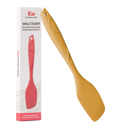 Kitchen Mama WaltzGrip Platinum Silicone Scraping Spatula: Heat Resistant, Seamless, Non Stick for Frying Pan Cookware, Safe, Flexible Bowl Scraper - Ideal for Mixing, Baking, Stirring (Yellow)