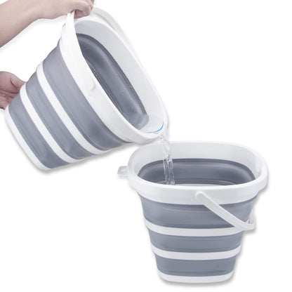 Craftend Collapsible Bucket 10L 2.6 Gallon Cleaning Bucket Mop Bucket Folding Foldable Portable Small Plastic Water Supplies for Outdoor Garden Camping Fishing Car Wash Space Saving Grey Square