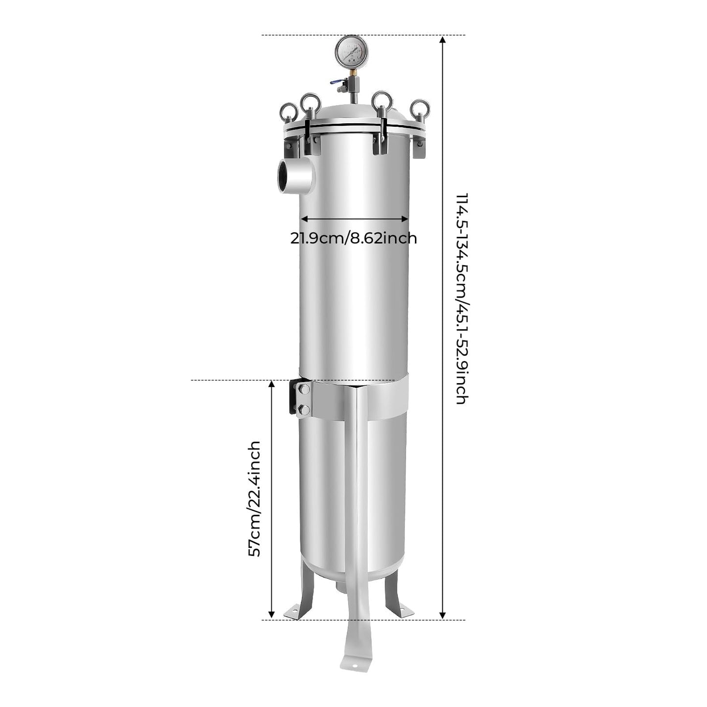 2" NPT Stainless Steel Bag Filter w/Mesh 150PSI Multi-Purpose Bag Filtering Equipment Heavy Duty Industrial Sock Filter Housing Bag Water Filter Purification Equipment