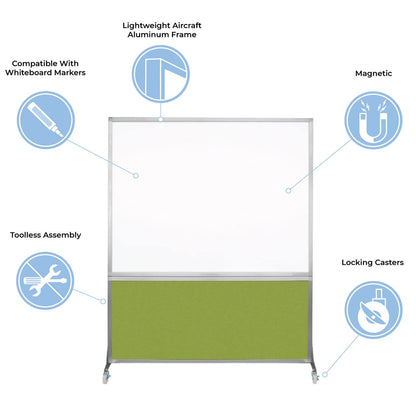 DivideWrite Mobile Whiteboard | Double Sided Dry Erase Board | Portable Office Cubicle Partition | Display for Classrooms, Conference Rooms, Meeting Areas and More | Ocean Fabric 4' Wide X 6' Tall
