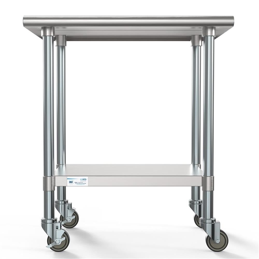 KoolMore Commercial 24x30'' Stainless Steel Work Table with Wheels for Restaurant or Home Use, Under Storage Shelf Food, Tools, Equipment, & Hardware, Heavy Duty Metal Workspace (CT2430-18C), Silver