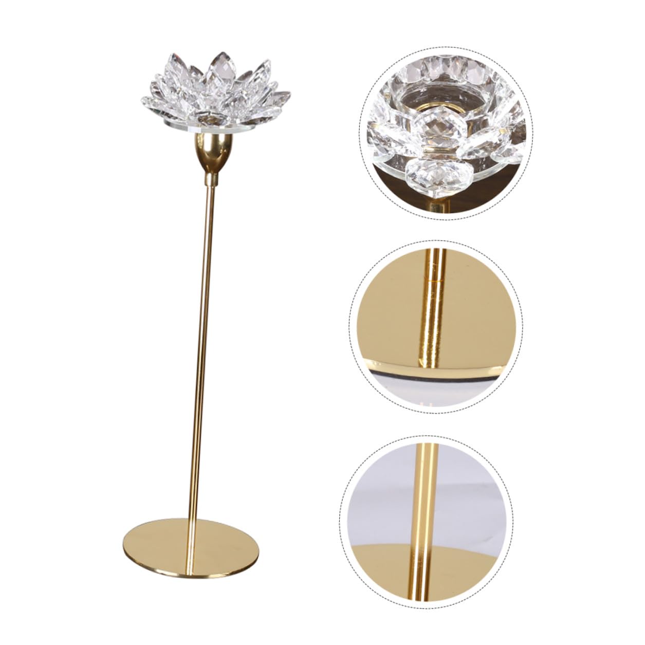 Beavorty Crystal Lotus Metal Candlestick Holder Small Gold Wedding Candle Stand Decorative Dining Room Candle Stick Holder