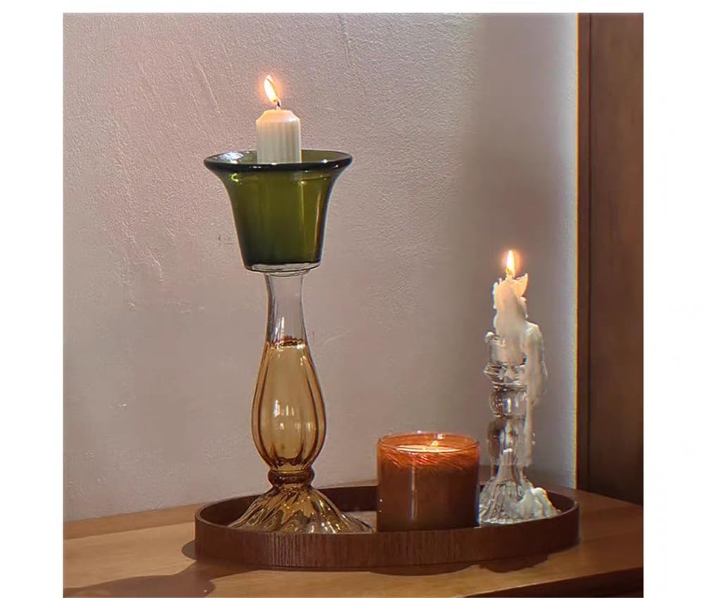 Candle holders Second hand transparent single head candle holder made of high quality glass, green decorative aromatherapy candle holder Decorative candle holder