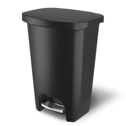 Glad Premium 20 Gallon Trash Can - Plastic Kitchen Waste Bin with Odor Protection of Lid, Stainless Steel Step On Foot Pedal and Garbage Bag Rings, Black