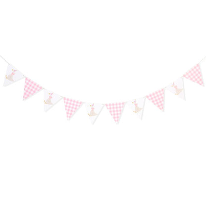 One Silly Goose Birthday Banner - Silly Goose Party Decorations,Baby Shower Gingham Banner,Fabric Bunting First/1st Birthday (pink)