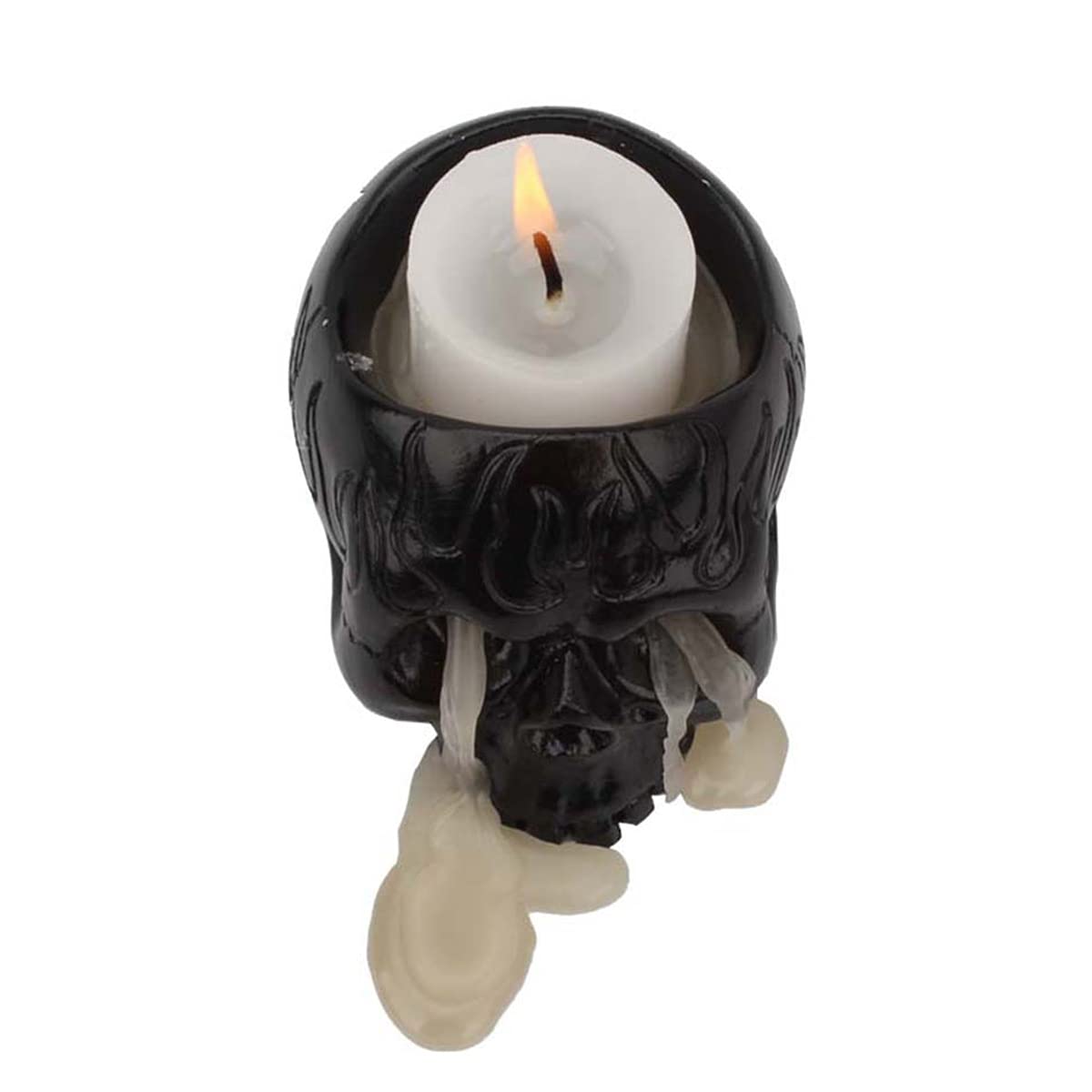 UnionKK Pack of 2 Halloween Decorative Skull Candlestick Holder Resin Skeleton Candle Holder Home Bar Decoration (Black 2PCS)