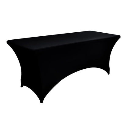 ZarzaaSik 2-Pack 4ft Black Spandex Table Covers for Rectangular Folding Tables - Wrinkle Resistant Stretch Tight Table Cloths - Ultimate Fitted Table Protector for Parties, Banquet, and Wedding