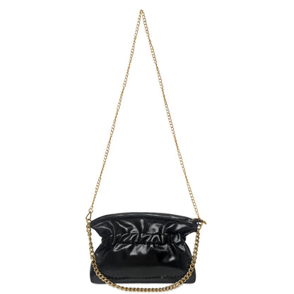 KKXIU Evening Clutch Purses for Women Shiny Metallic Solid Color Crossbody Bag with Gold Chain Strap Elegant Party Wedding Handbag (Black)