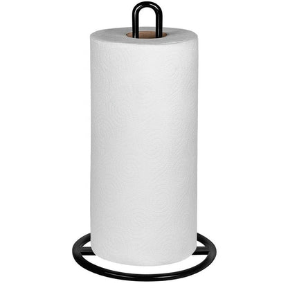 Divine Glance Premium Paper Towel Holder, Modern Heavy Duty Freestanding Standing Kitchen Roll Dispenser with Anti Slip Weighted Base Countertop Paper Roll Organizer - Black (Open Cut Design)