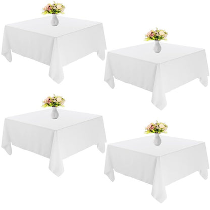 JALANCY 4 Pack Square Table Cloth 70x70 Inch White Tablecloth Machine Washable Fabric Polyester Table Cover for Dining, Buffet Parties, Picnic, Events, Weddings and Restaurants（White）