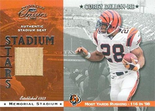 Sports Memorabilia Autograph Warehouse 466576 Corey Dillon Authentic Stadium Seat Patch Football Card Cincinnati Bengals - 2001 Donruss Classics No.SS22