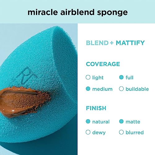 Real Techniques Miracle Airblend Sponge, Matte Makeup Blending Sponge, For Liquid, Cream, & Powder Products, Offers Medium To Full Coverage, Foundation Sponge, Latex-Free Foam, 1 Count