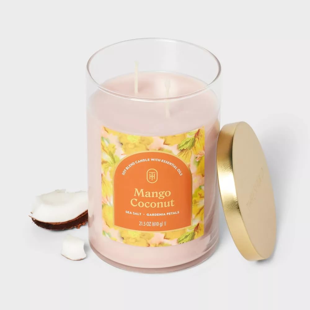 Threshold 2-Wick Lidded Glass Jar Candle (21.5oz, Mango Coconut)