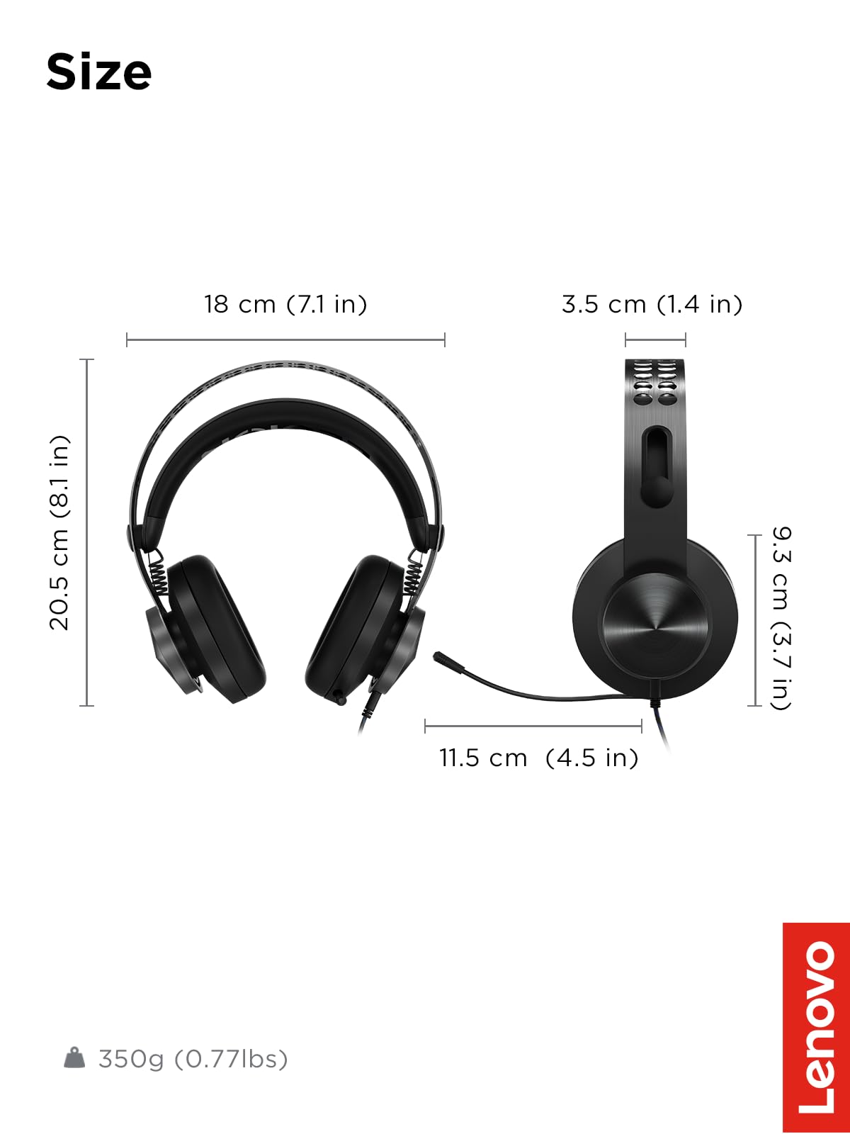 Lenovo Legion H500 PRO 7.1 Surround Sound Gaming Headset, Noise-Cancelling Mic, Memory Foam & PU Leather Earcups, Stainless Steel Headband, PC, PS4, Xbox One, Nintendo Switch, GXD0T69864, Black