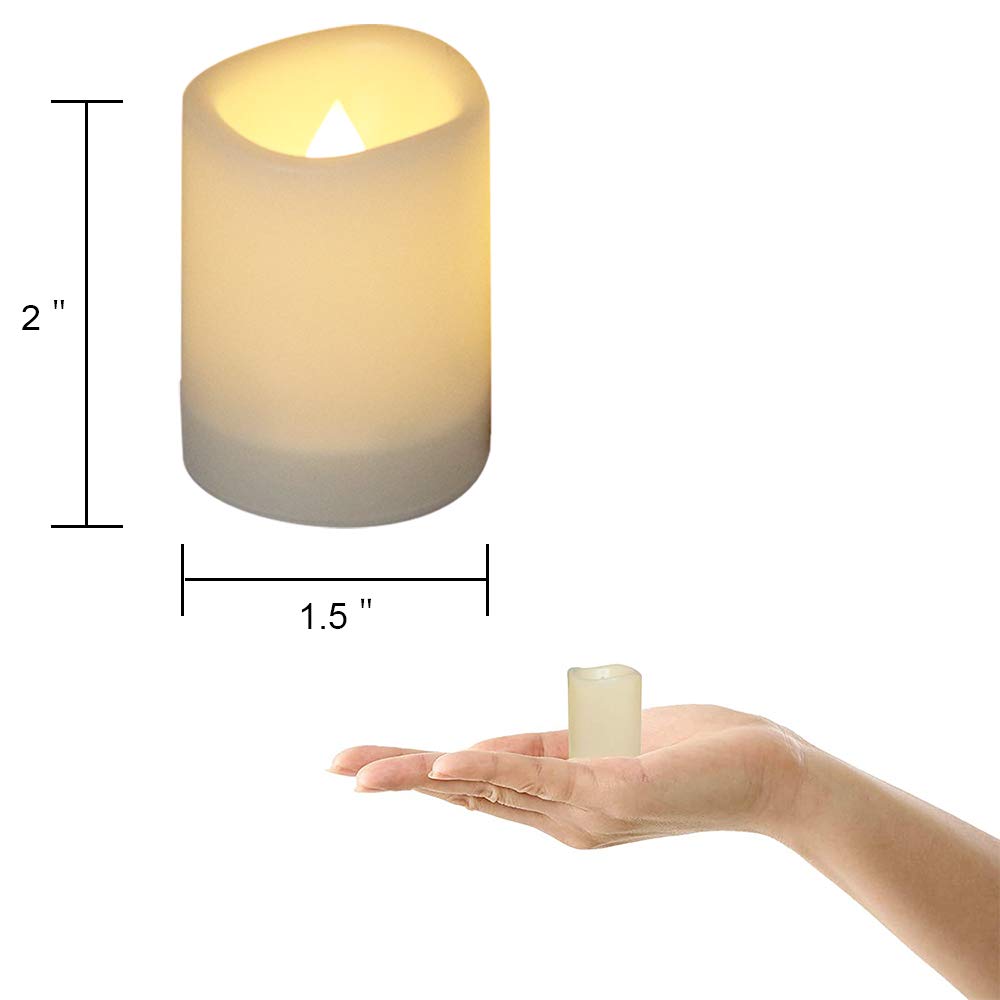 GenSwin Waterproof Outdoor Flameless Candles Flickering with Timer, Battery Operated LED Pillar Votive Tealight Candles(Battery Include), Set of 12 Plastic Warm Light(White, 1.5 x 2 Inch)