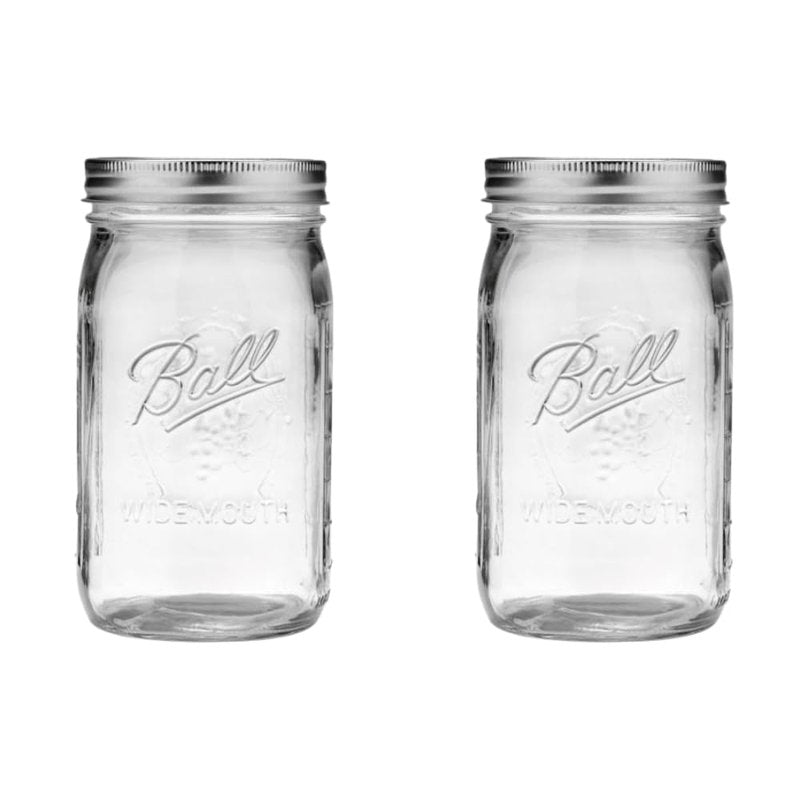 Ball Wide Mouth Glass Mason Jars with Lids and Bands, Used for Canning, Pickling, Juice, Jam, Jelly, Quart Size 32 Ounce (Pack of 2)