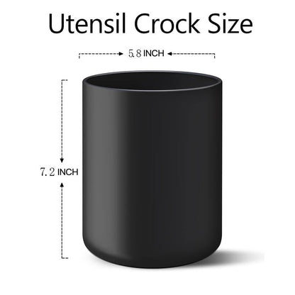 LATCHHOOK Black Kitchen Utensil Holder for Countertop, Large 7.2 Matte Ceramic Cooking Utensil Crock for Counter Easy to Clean, Modern Spatula Holder for Farmhouse Décor 7.2×5.8 INCH