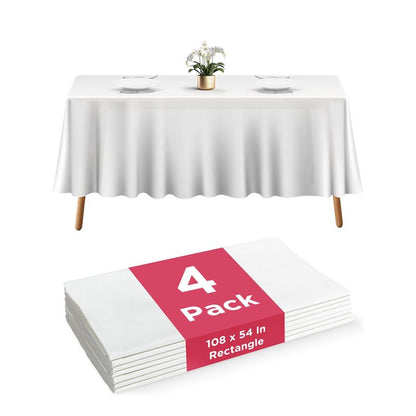 Prestee 4 Pack Gold and Black Table Cloth Rectangle Table Covers 54 x 108 Inches - Plastic Table Cloth Disposable for Parties, Dining and Events - Black Tablecloths for Weddings and Celebrations