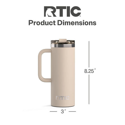 RTIC 20oz Road Trip Travel Mug with Lid and Handle, Ceramic Lined, Insulated, Stainless Steel, Metal, Double Wall Vacuum-Insulation, Portable Coffee, Tea Cup for Hot and Cold Drink, Beach