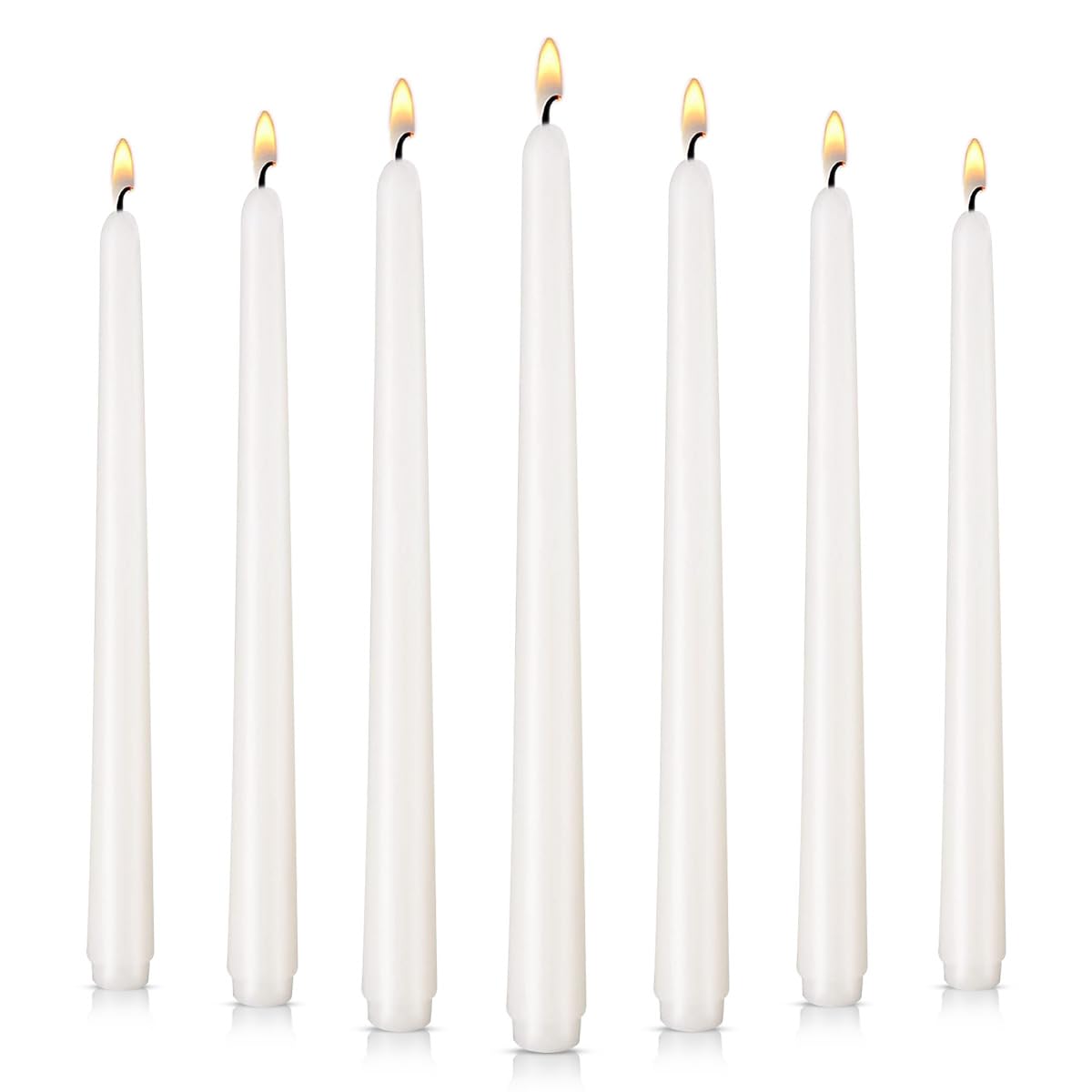 10 inch Set of 7 White Cone-Shaped Candles - Smoke-Free and drip Free, high Candle Holder, Family Dinner, Party, Wedding, Halloween, Church, Christmas Candles