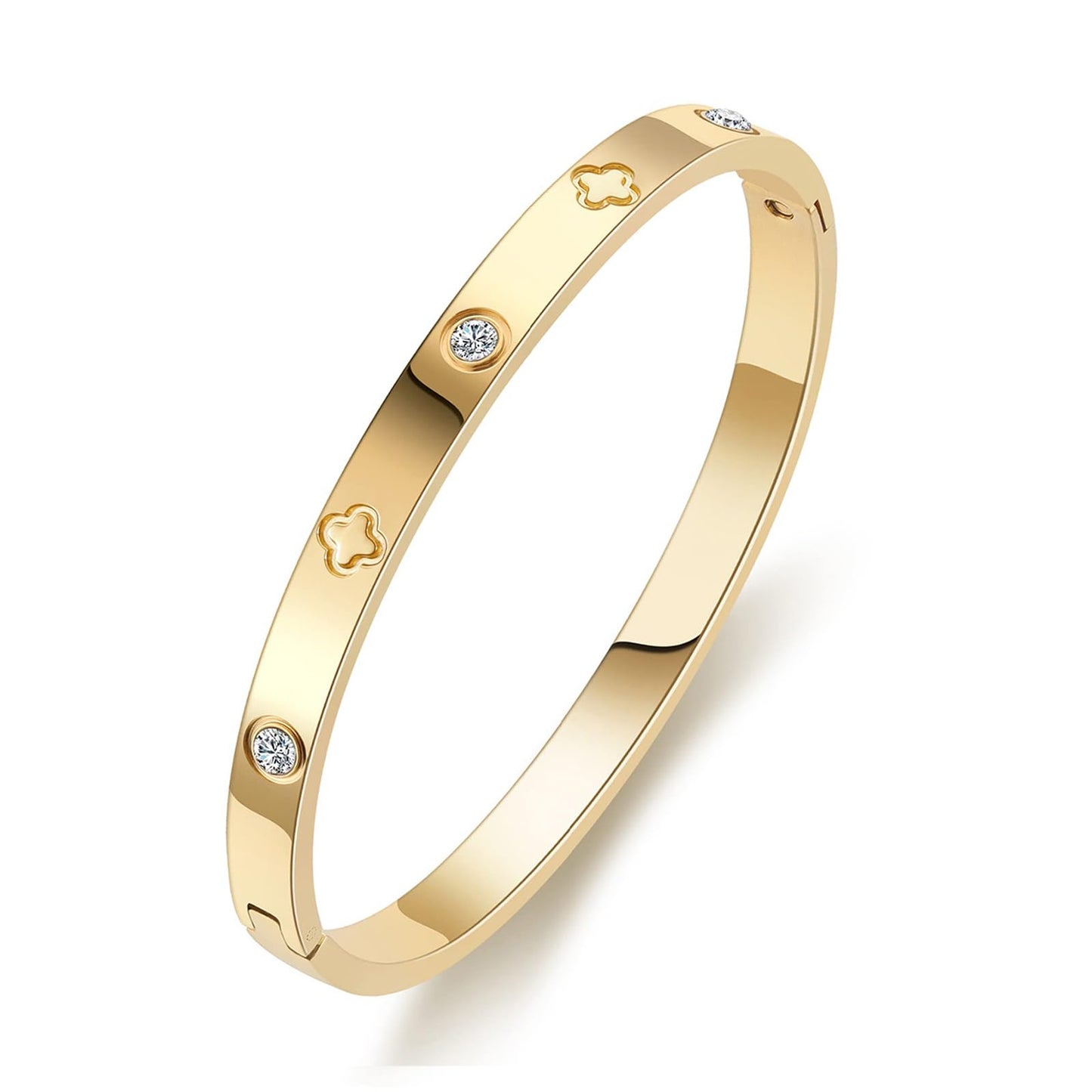 PDWZNBA 18K Gold Plated Love Friendship Bracelets with CZ Stones Trendy Stainless Steel Bangle Jewelry