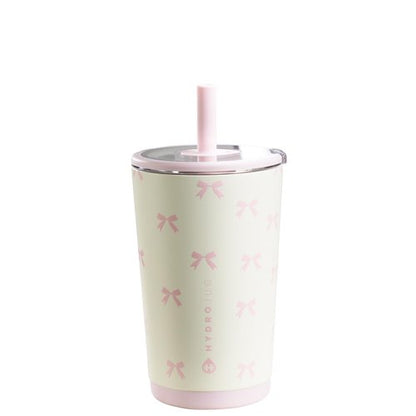 HydroJug Everyday Tumbler 14 oz – Ceramic-Lined Insulated Tumbler with Straw and Soft-Touch Lid, Cup Holder Friendly, Double-Wall Vacuum Insulation, Reusable Travel Cup – Bows