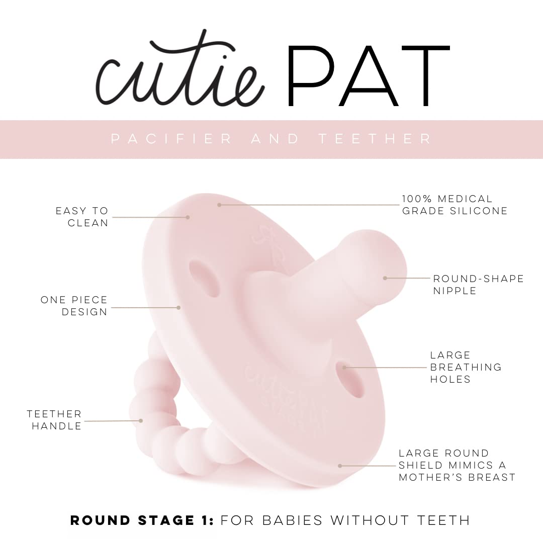 Ryan & Rose Cutie PAT All-in-One Pacifier and Teether Massaging Teething Ring and Hideaway Binky for Growing Babies (Bliss (3 Pack), Stage 1)