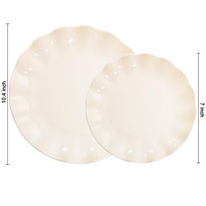 LIYH 24pcs Plastic Plates Reusable,Unbreakable Dinner Plates, Scalloped Plastic Plates, Dishwasher Safe,Ivory Plate Sets Perfect for Parties, Birthday, Picnics, BPA Free(12Guests)