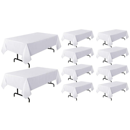 sancua 10 Pack White Tablecloth 60 x 120 Inch, Rectangle Table Cloth for 8 Feet Tables - Stain and Wrinkle Resistant Washable Polyester Table Cover for Dining Tables, Buffet Parties and Camping