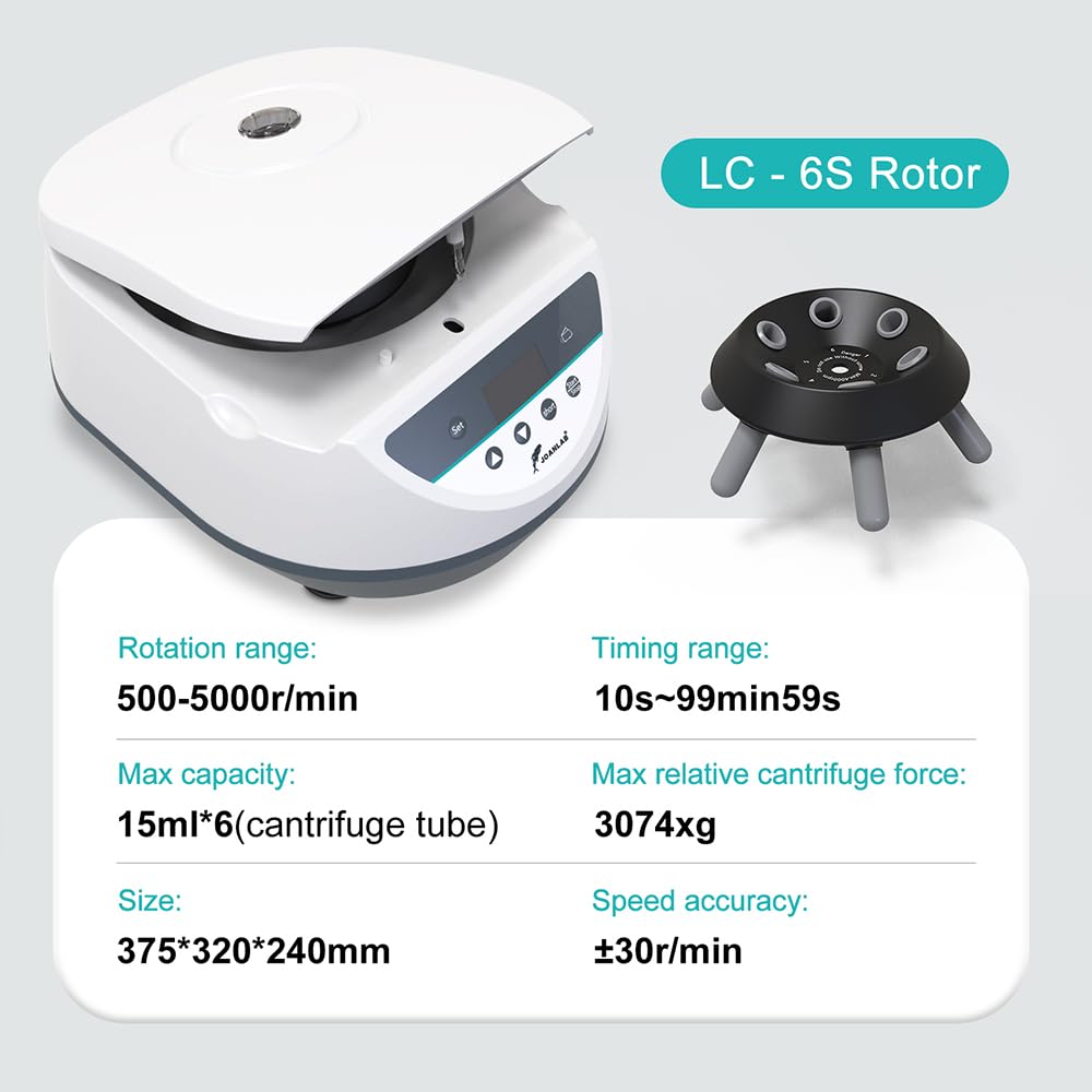 JOANLAB Digital Lab Centrifuge Machine 2/5/10/15ml x 6 Capacity Low Speed 500-5000r/min,Max 3074xg RCF