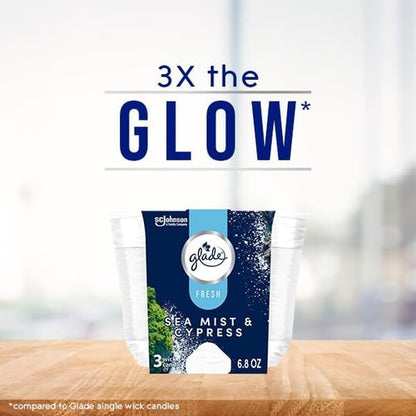 Glade 3-Wick Scented Candle Jar - Sea Mist & Cypress | Essential Oil Infused Air Freshener, 6.8 Oz, 3 Count