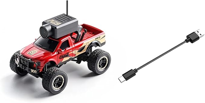 Helixsun WL 1/64 Scale RC FPV Truck APP Auto-Pairing Full-Proportional with WiFi Camera Multi-Zone Lighting System Giving Immersive Driving (Remote Controller Included/RTR/Red)
