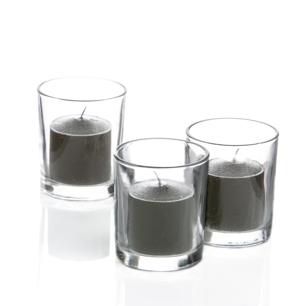 Set of 12 Richland Votive Candles Black Unscented and 12 Clear Glass Eastland Votive Holders