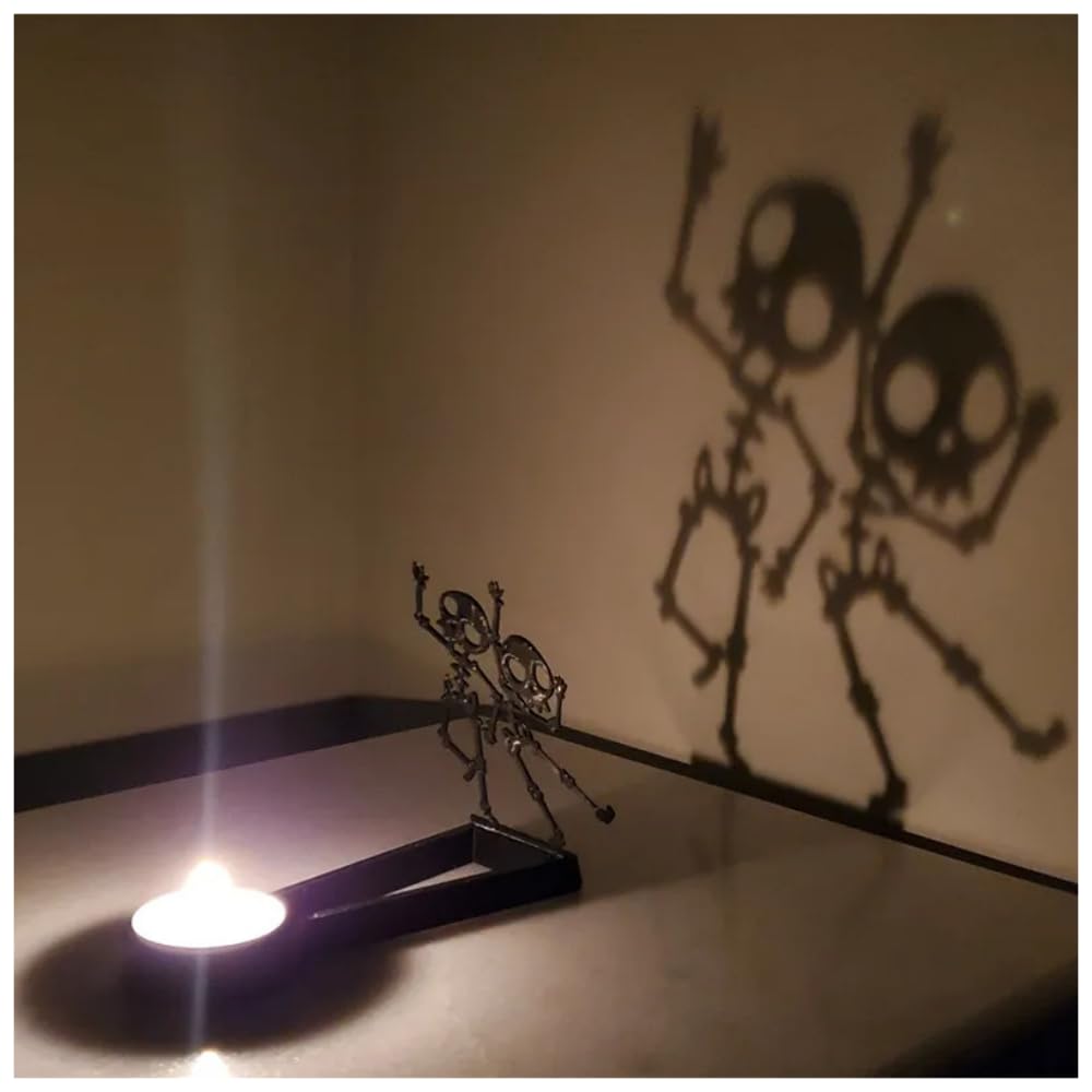 vrsquer Halloween Funny Shadow Stand Candle Holder Table Décor Candle Jars with Witch Skeleton Bat Monster Wolf Cat Pumpkin Table Centerpieces 1pc (color8)