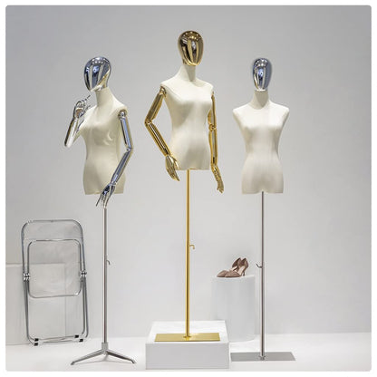 Adjustable Medium Dress Form Mannequin - Tripod Stand with Detachable Arms & Head for Fashion & Jewelry Display, Sewing, Electroplated Stylish Design