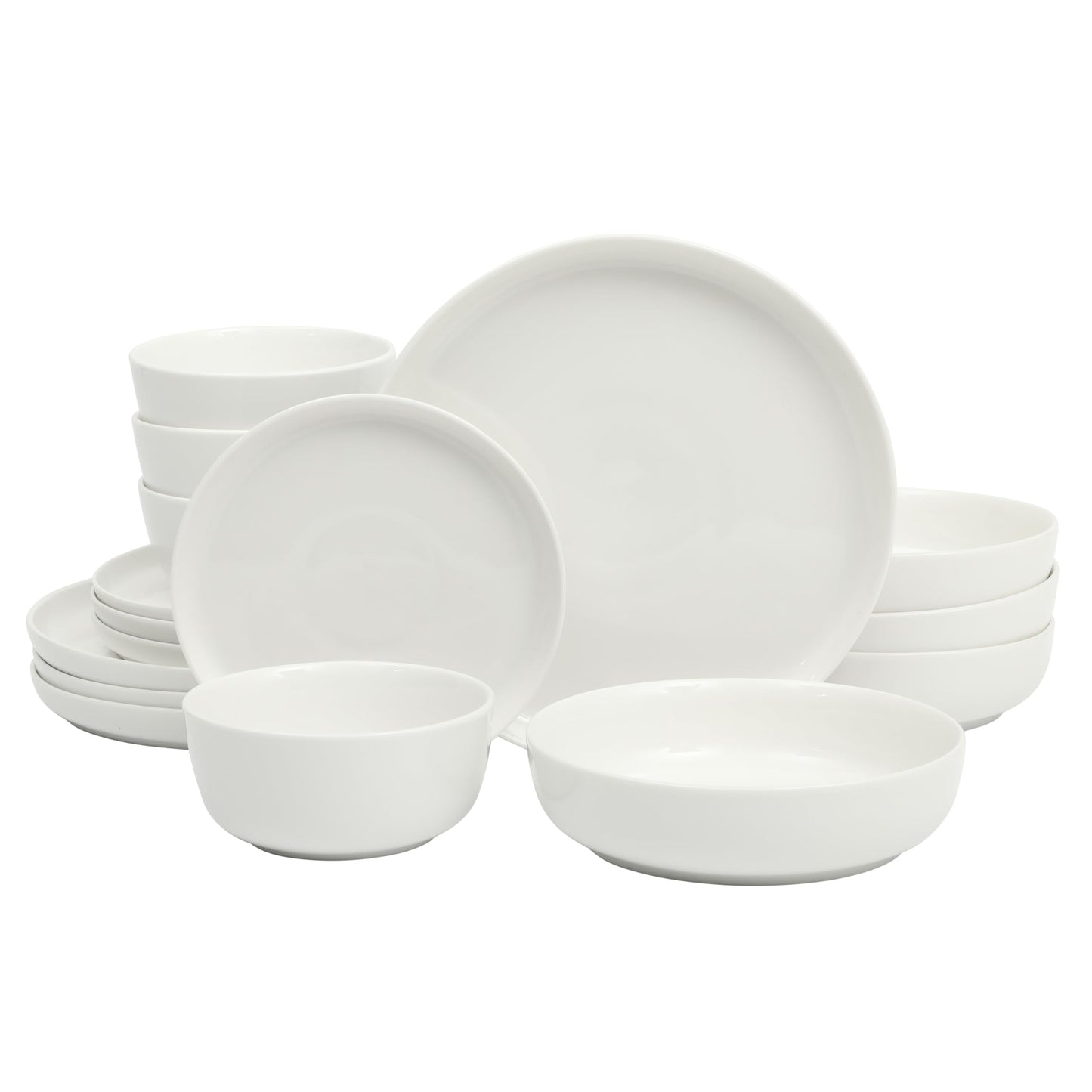 Gibson Home Summer Shades 16 Piece Plates and Bowls Dishes Service for 4 Porcelain Dinnerware Set - White