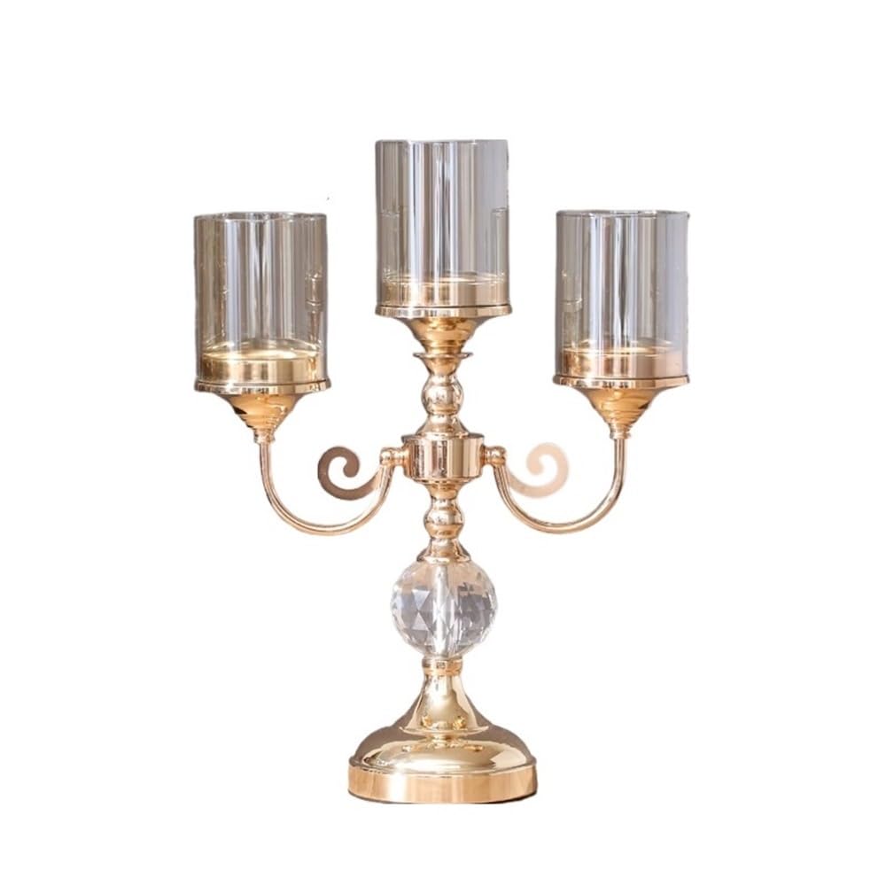 YUHUAWF Candle Holderss Simple Metal Glass Three-Head Candle Holder Living Room Dining Table Wedding Decoration Ornaments Decorative Candlestick(Large)
