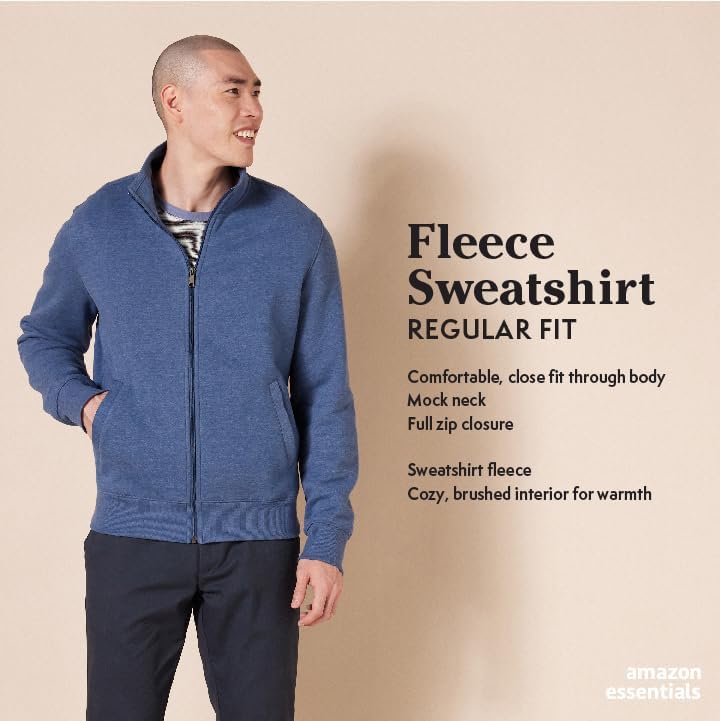 Amazon Essentials Men's Sweatshirt, Mock Neck, Fleece Zip Up, Black, X-Large