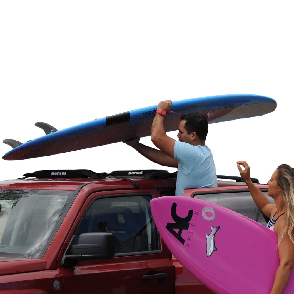 Dorsal Universal Soft Roof Rack Pads for Surfboard Kayak SUPs with Car Tie Down Straps and Storage Bag - Pack of 2 Polyester 20" Inch Black