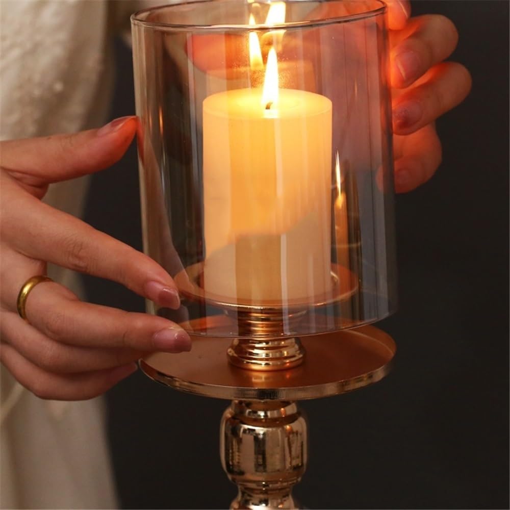 Candlestick Holders Light Luxury Metal Glass Tall Candlestick Candlelight Dinner Decoration Ornaments Candle Holders(Small)
