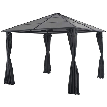 Outdoor Gazebo 9.8x9.8 Ft Aluminum Hardtop Pavilion with Retractable Curtains, Black Frame Sunshade Shelter for Garden Patio Backyard Deck Events