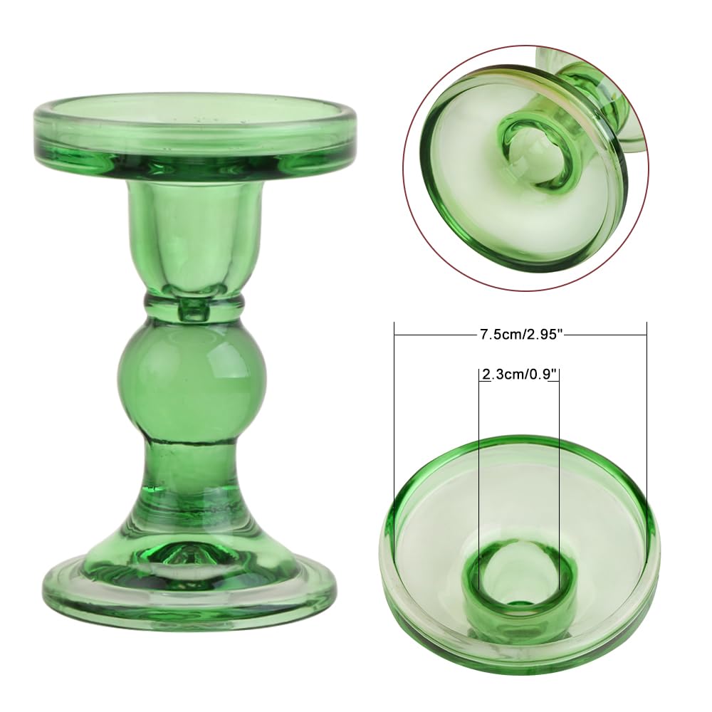 BTGLLAS 6-Piece Set of Green Glass Candlestick, Crystal Candlestick Holder Holder and Conical Candle, Christmas Candle Holder Decoration, Family Living Room Wedding Candle Holder (green2sets)